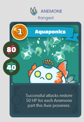 ANEMONE Aquaponics - Successful attacks restore 50 HP for each Anemone part this Axie posseses